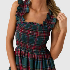 Christmas Plaid Ruffle Party Dress