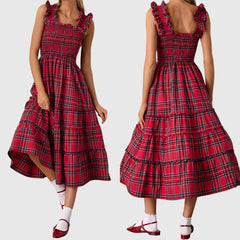 Christmas Plaid Ruffle Party Dress