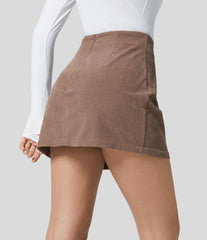High Waisted Invisible Zipper 2-in-1 Mini A-line Corduroy Casual Skirt
