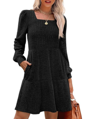 Womens Long Sleeve Square Neck Sweater Dress