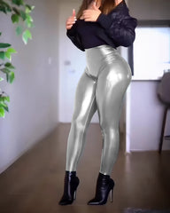 Bombonds High Waisted Butt Lifter Leggings Shiny Faux Leather Pants