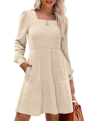 Womens Long Sleeve Square Neck Sweater Dress