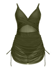 Twist Front One Piece Swimsuit Womens Modest Tummy Control Swim Dress