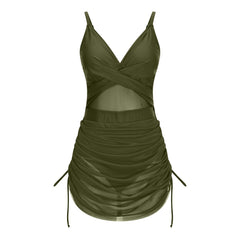 Twist Front One Piece Swimsuit Womens Modest Tummy Control Swim Dress