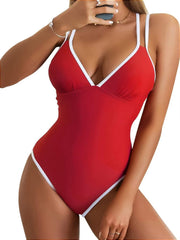 Solid Color Fashion Slim Straps Backless Sexy Bikini Swimsuit