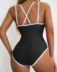 Solid Color Fashion Slim Straps Backless Sexy Bikini Swimsuit