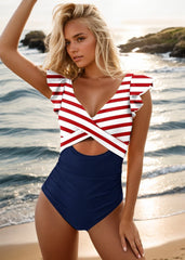 Ruffle Sleeve Cut-Out Ruched One-Piece Swimsuit