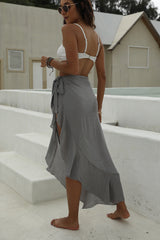 Ruffle Sarong Cover Up Self Tie Wrap Skirt