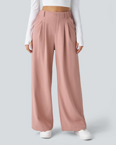 Flex High Waisted Plicated Side Pocket Wide Leg Waffle Work Pants
