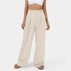 Flex High Waisted Plicated Side Pocket Wide Leg Waffle Work Pants