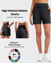 Women High Waist Bermuda Athletic Shorts with Deep Side Pockets