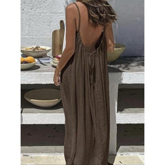 Womens Sleeveless Cami Lounge Maxi Dress Solid Color Sleepwear