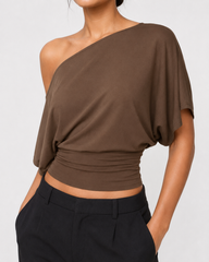 Elengatine Women Off Shoulder Crop Top – Slim Fit Casual Tee