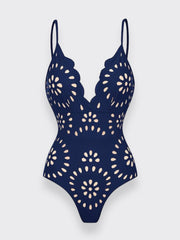 Flower Hollow One Piece Swimsuit and Skirt