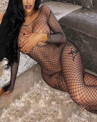 Open Crotch Exposed Breast Bra Mesh Suit