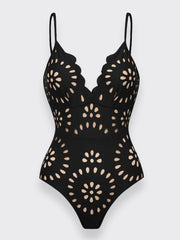 Flower Hollow One Piece Swimsuit and Skirt