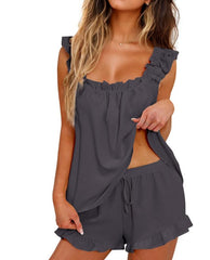Women's Ruffle Pajama Set – Soft 2-Piece Tank & Shorts Sleepwear