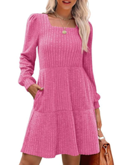 Womens Long Sleeve Square Neck Sweater Dress