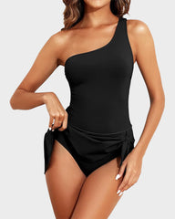 One Shoulder Skirted One Piece Swimsuit