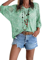 Women's Bohemian-Inspired Beige Crochet Top with V-Neck