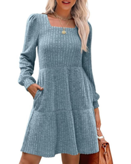 Womens Long Sleeve Square Neck Sweater Dress