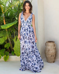 V Neck Lace Up Strip Plant Prints One Piece Swimsuit and Skirt/Sarong