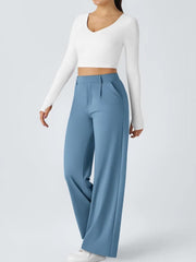 High Waisted Pocket Straight Leg Work Pants