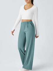 High Waisted Pocket Straight Leg Work Pants