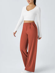 High Waisted Pocket Straight Leg Work Pants