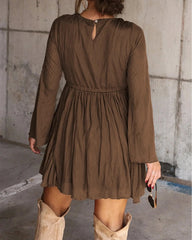Women's V Neck Long Sleeve Casual Mini Dress