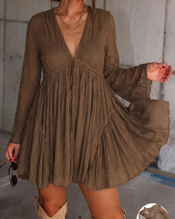 Women's V Neck Long Sleeve Casual Mini Dress