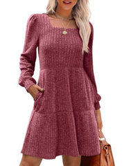 Womens Long Sleeve Square Neck Sweater Dress