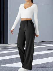 High Waisted Pocket Straight Leg Work Pants