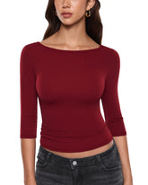 Women's 3/4 Sleeve Slim Fit Crew Neck Top