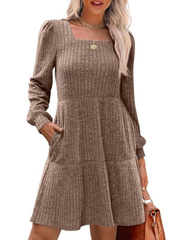 Womens Long Sleeve Square Neck Sweater Dress