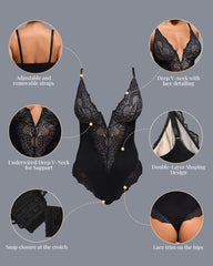 Deep V-Neck Lace Thong Bodysuit - A Stylish, Lightly-Sculpting Statement