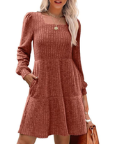 Womens Long Sleeve Square Neck Sweater Dress