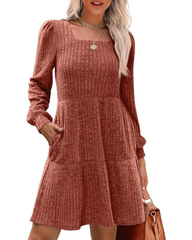 Womens Long Sleeve Square Neck Sweater Dress