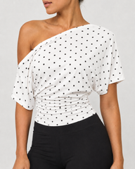 Elengatine Women Off Shoulder Crop Top – Slim Fit Casual Tee
