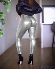Bombonds High Waisted Butt Lifter Leggings Shiny Faux Leather Pants