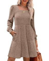 Womens Long Sleeve Square Neck Sweater Dress