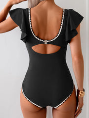 Ruffle V Neck Tummy Control One Piece Swimsuit