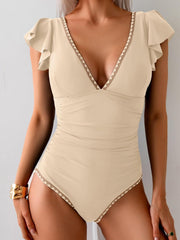 Ruffle V Neck Tummy Control One Piece Swimsuit