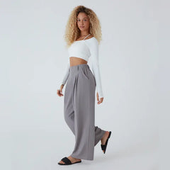 Flex High Waisted Plicated Side Pocket Wide Leg Waffle Work Pants