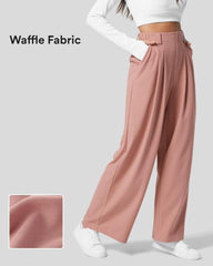 Flex High Waisted Plicated Side Pocket Wide Leg Waffle Work Pants