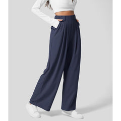 Flex High Waisted Plicated Side Pocket Wide Leg Waffle Work Pants