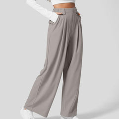 Flex High Waisted Plicated Side Pocket Wide Leg Waffle Work Pants
