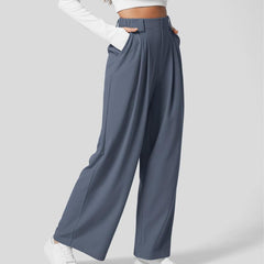 Flex High Waisted Plicated Side Pocket Wide Leg Waffle Work Pants
