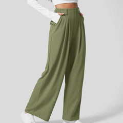 Flex High Waisted Plicated Side Pocket Wide Leg Waffle Work Pants