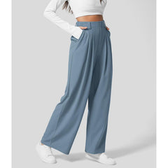 Flex High Waisted Plicated Side Pocket Wide Leg Waffle Work Pants